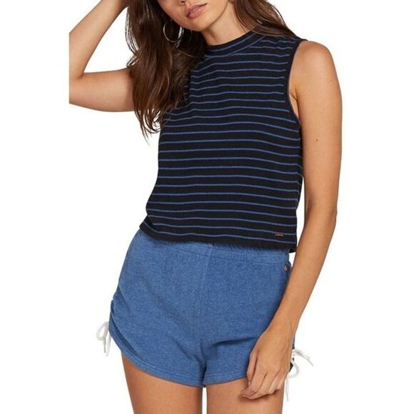 VOLCOM Black Blue Lil Stripe Crop Tank Top 16/16w - Picture 1 of 10